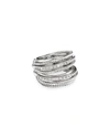 David Yurman Sterling Silver Crossover Wide Ring With Diamonds, 7 In Diamond