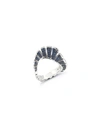 MISENO 18K WHITE GOLD BLUE SAPPHIRE/WHITE DIAMOND FAN RING,PROD227460004