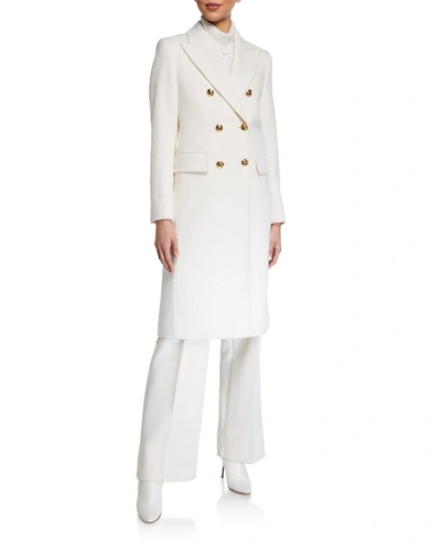 Escada Malone Double-breasted Wool Long Overcoat In Off White