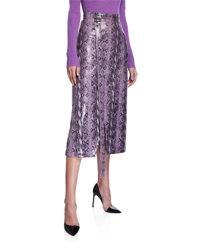 Sally Lapointe Snake-print Leather Asymmetric Skirt In Purple