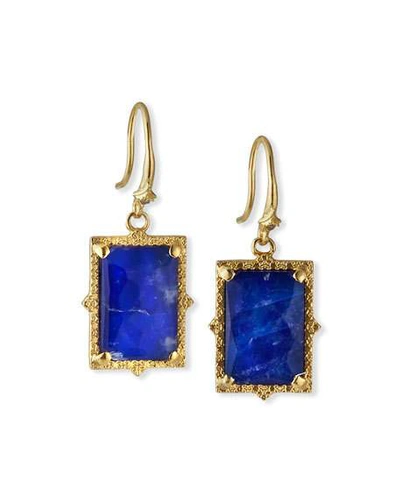 Armenta Old World Lapis/blue Moonstone Rectangular Drop Earrings W/ Diamonds In Gold