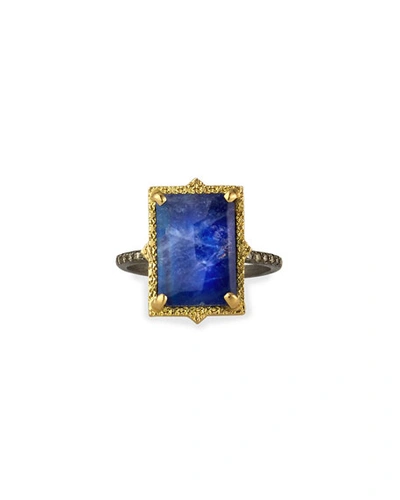 Armenta Old World Lapis/blue Moonstone Rectangular Ring W/ Diamonds In Gold