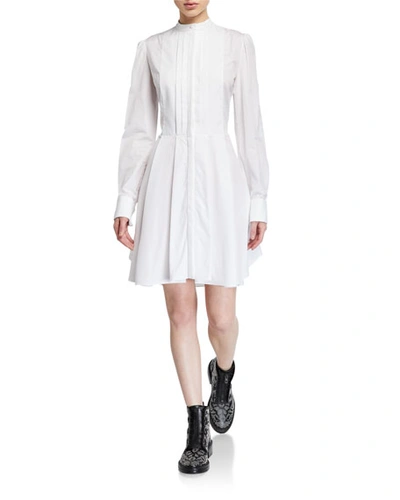 Alexander Mcqueen Pleated Long Sleeve Poplin Shirtdress In White