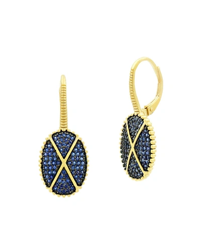 Freida Rothman Oval Pave Lever Back Earrings In Blue/gold