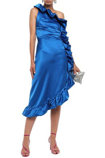 Ainea Woman One-shoulder Ruffled Duchesse-satin Dress Bright Blue