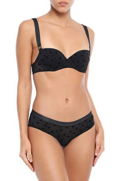 Stella Mccartney Betty Twinkling Flocked Stretch-mesh Low-rise Briefs In Black