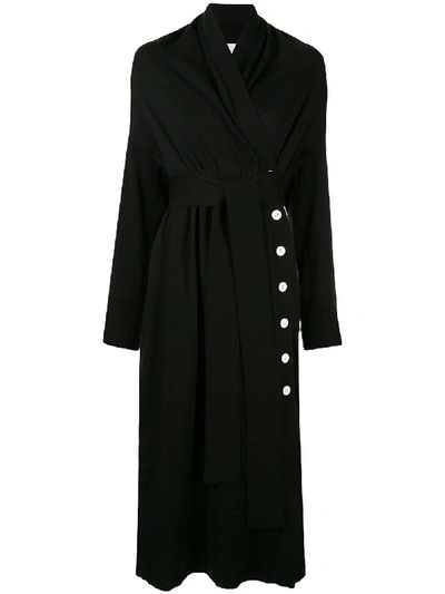 Akira Naka Side Button Tie Waist Cardi-coat In Black