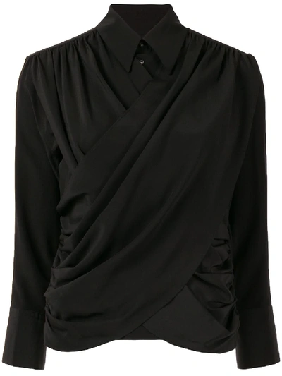 Akira Naka Long Sleeve Draped Front Blouse In Black