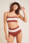 L*space Portia Reversible High Waist Stripe Bikini Bottoms In Beige