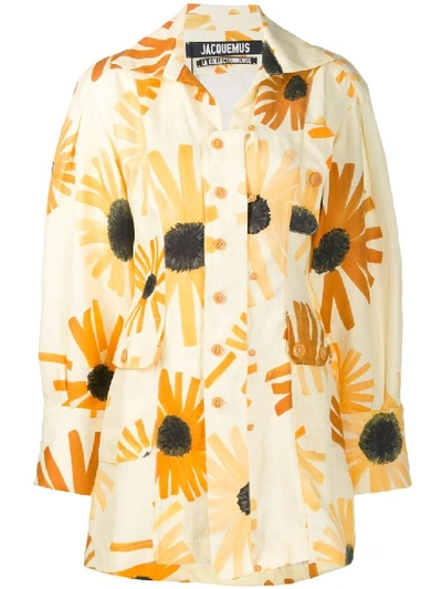 Jacquemus Yellow Women's Floral La Chemise Roman In Neutrals