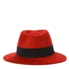 SAINT LAURENT RED AND BLACK FEDORA HAT,6e11f9d4-d571-e539-68e6-3b8bf7f7e4c2