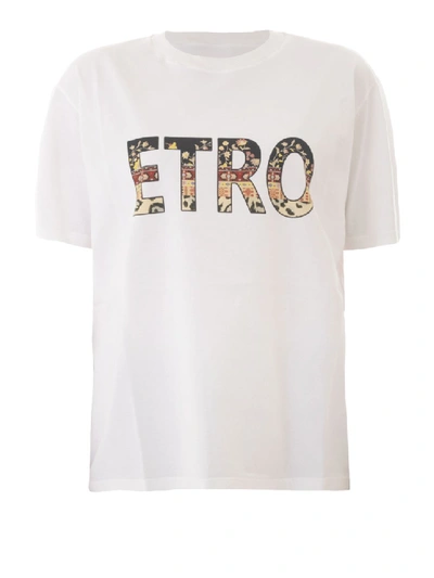 Etro Over Logo Printed Cotton Jersey T-shirt In White