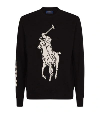 Polo Ralph Lauren Loryelle Pony Merino Wool Knit Sweater In Black