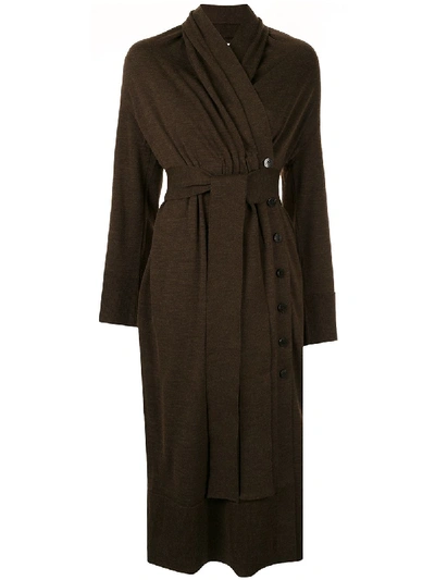 Akira Naka Wrap Style Knitted Dress In Brown