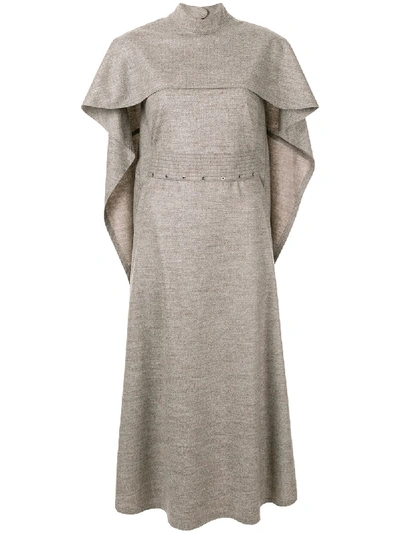 Akira Naka Fitted Waist Cape Dress In Grey