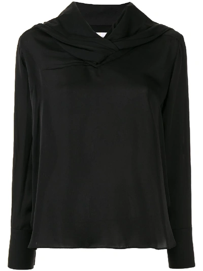 Akira Naka Long Sleeve Draped Neck Blouse In Black