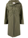 AKIRA NAKA RUCHED FRONT HOODED COAT