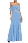 MARCHESA NOTTE OFF-THE-SHOULDER EMBELLISHED CREPE GOWN,3074457345621304926