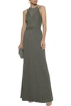 M MISSONI M MISSONI WOMAN METALLIC PLISSÉ CROCHET-KNIT HALTERNECK GOWN GOLD,3074457345620805434