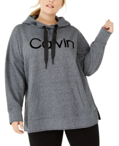Calvin Klein Performance Plus Size Logo-trim Oversized Hoodie In Black Heather