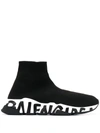 Balenciaga Speed Logo-print Stretch-knit High-top Sneakers In Black