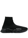 Balenciaga Speed Logo-embroidered Metallic Stretch-knit High-top Sneakers In Black