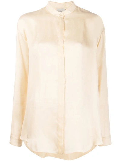 Forte Forte Band Collar Satin Blouse In Neutrals