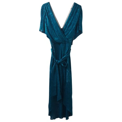 Pre-owned Alice And Olivia Silk Mid-length Dress In Turquoise