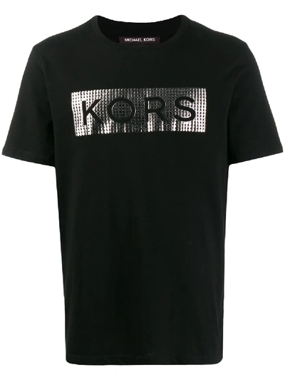 Michael Kors Metallic Logo Relaxed-fit T-shirt In Black