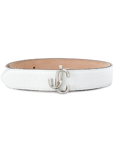 Jimmy Choo Felisa Crocodile-effect Belt In Weiss