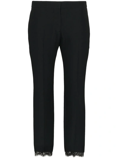 Alexander Mcqueen Lace-trim Tailored Cropped Trousers In Black