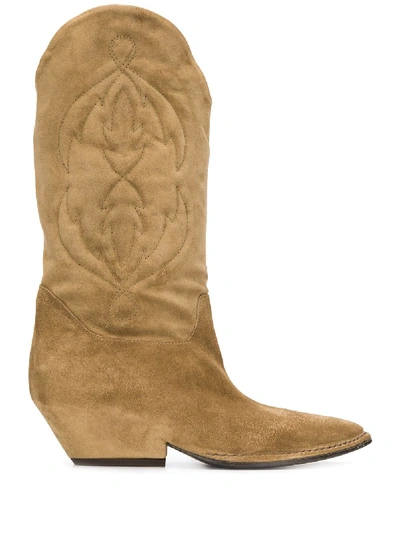 Del Carlo Stitched-pattern Cowboy Boots In Brown