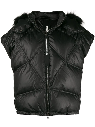 As65 Quilted Hooded Gilet In Black