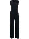 Norma Kamali Sleeveless V-neck Jumpsuit Cinched Waist In Blue
