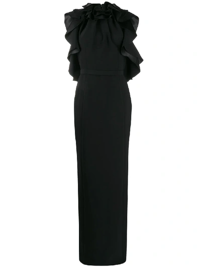 Ralph & Russo Ruffle Sleeveless Maxi Dress In Black