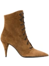 Saint Laurent Lace-up Suede Ankle Boots In Brown