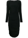 Norma Kamali Long Sleeve Shirred Dress In Black