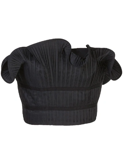 Amur Oriel Pleated Ruffle Strapless Cropped Top In Black
