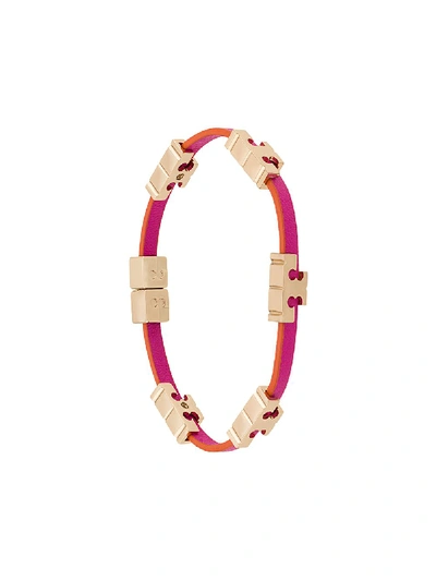 Tory Burch Logo-plaque Bangle In Pink