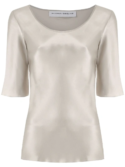 Gloria Coelho Satin Blouse In Silver