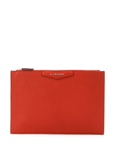 Givenchy Zipped Logo Clutch In 橘色