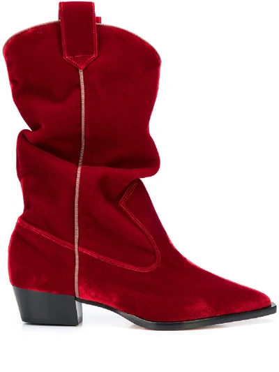 Silvia Tcherassi Tex Velvet Boots In Red