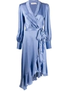 Zimmermann Satin Ruffle Wrap Dress In Purple