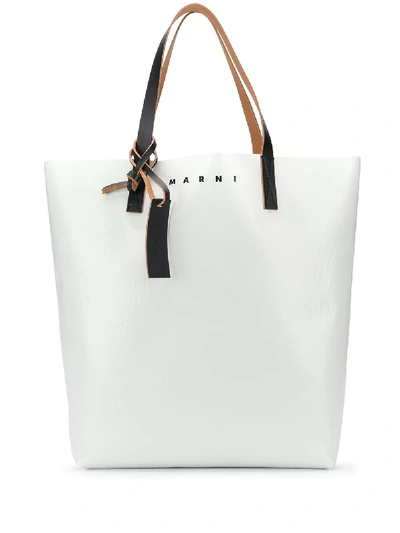 Marni Two-tone Coated Shopping Bag In White/green