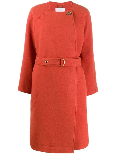 Chloé Belted Wool-blend Felt Coat In Chestnut Orange