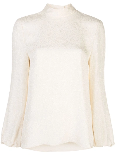 Theory Mock-neck Jacquard Blouse In White