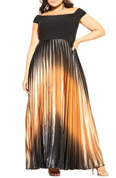 City Chic Passion Pleat A-line Gown In Bronze