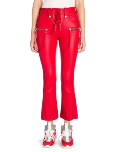 Ben Taverniti Unravel Project Lace-up Leather Crop Flare Pants In Red