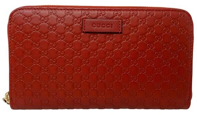 Pre-owned Gucci Zip Around Wallet Microssima Red