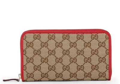 Pre-owned Gucci Zip Around Wallet Gg Supreme Red Lining